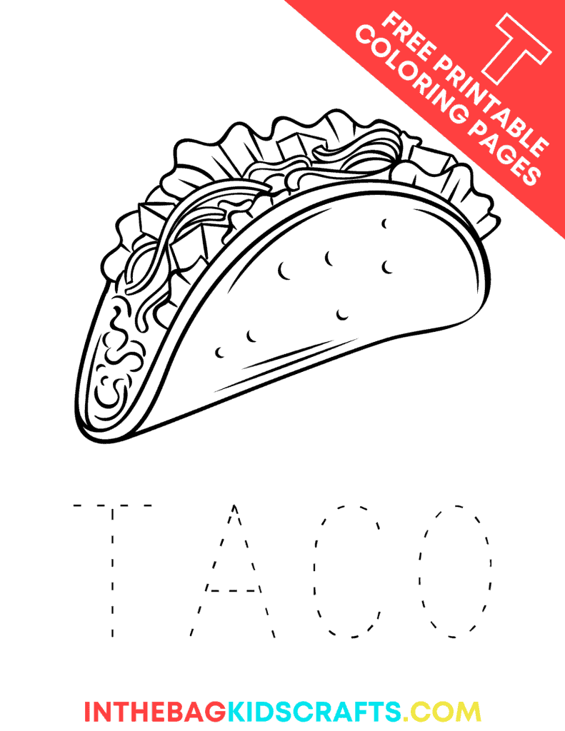 Letter T Coloring Page T is for taco 