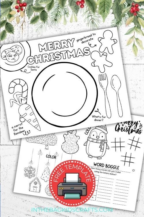 An engaging free printable Christmas placemat featuring fun games and activities, perfect as an easy craft for kids, a festive preschool craft, and a holiday-themed Christmas activity.