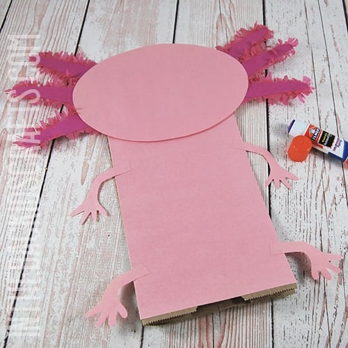 AXOLOTL CRAFT FOR KIDS PAPER BAG PUPPET STEP 4