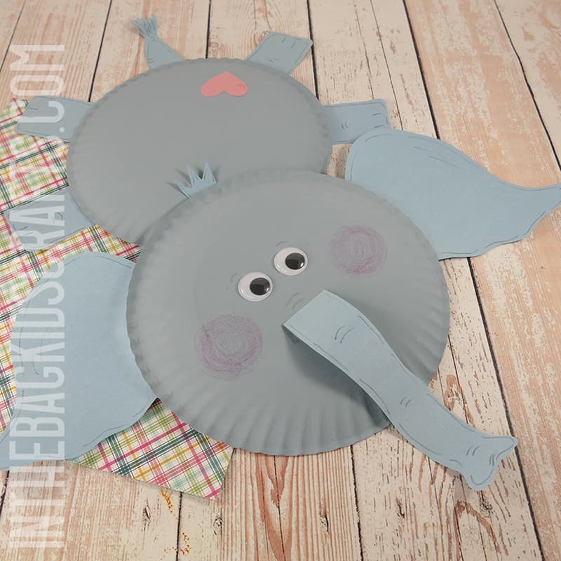 Elephant Craft for Kids made from paper plates with free craft template