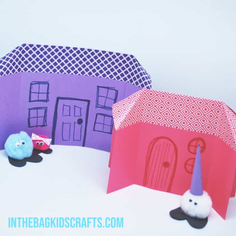 paper houses with pompom critters