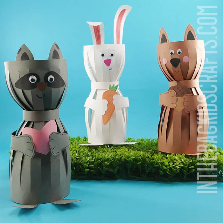 Paper Animals Crafts for kids racoon, squirrel and bunny