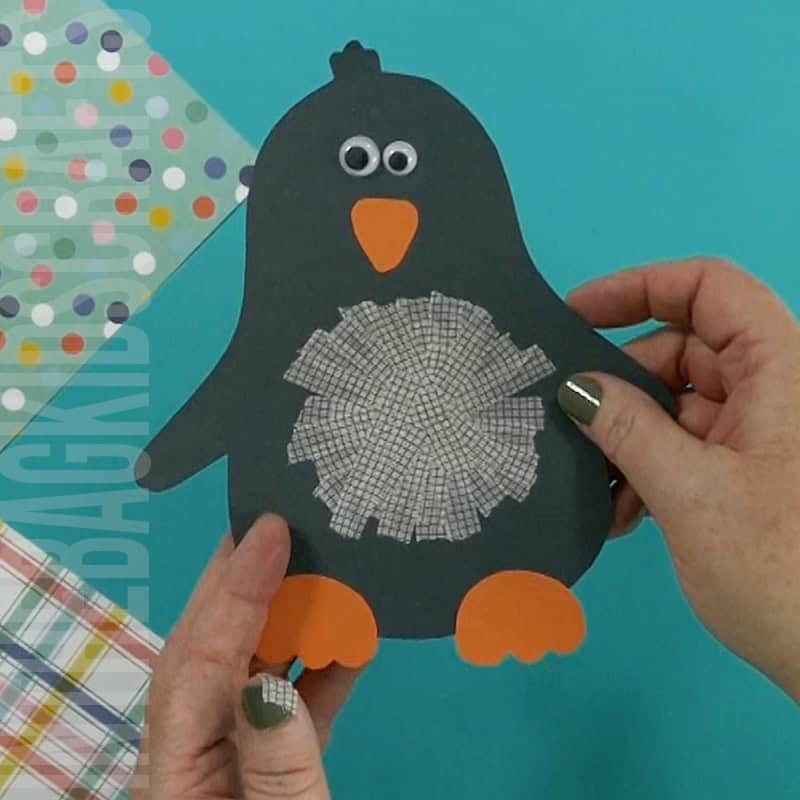 Paper penguin craft for kids with washi tape tummy