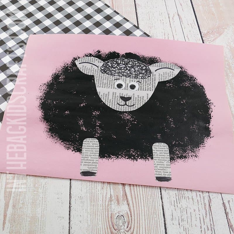 Farm animal craft for kids black sheep with newspaper details