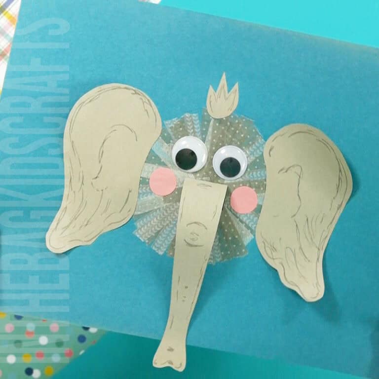 An image showing an easy elephant craft for kids, perfect as an animal craft and fine motor activity.
