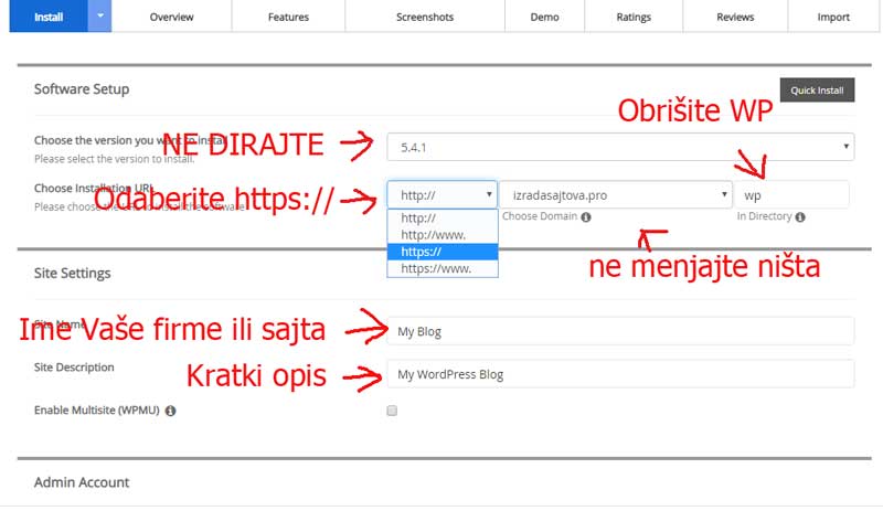 instalacija wp