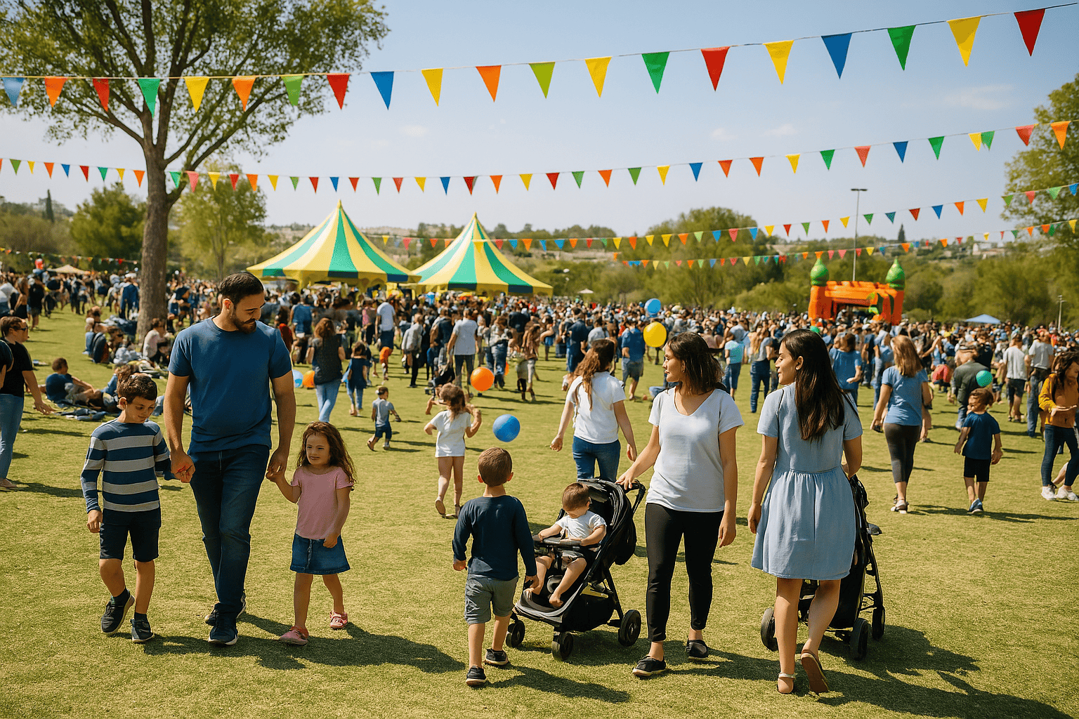 שפחות וילדים נהנים בפארק ענבה במודיעין באירוע פסח