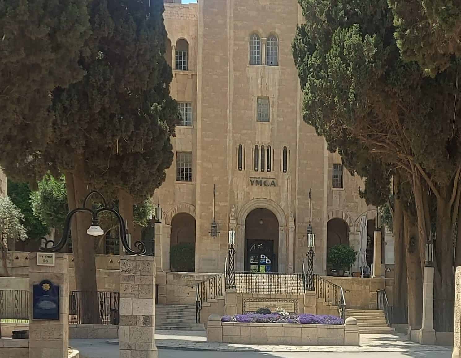 The iconic Jerusalem YMCA building facade, a historic landmark and symbol of coexistence in the city.
