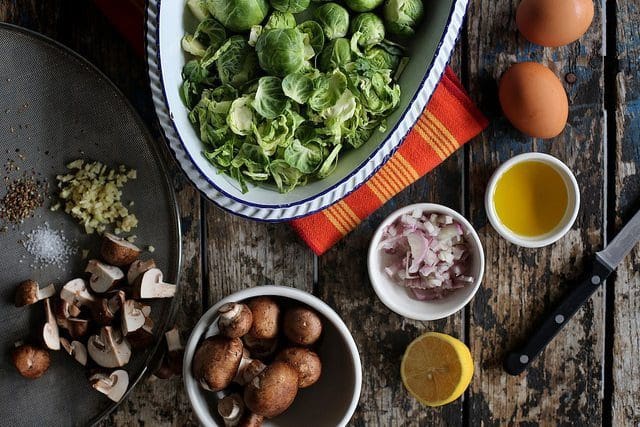 mushroom brussels sprout hash