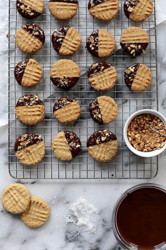 Chocolate-Dipped Crisp Peanut Butter Cookies