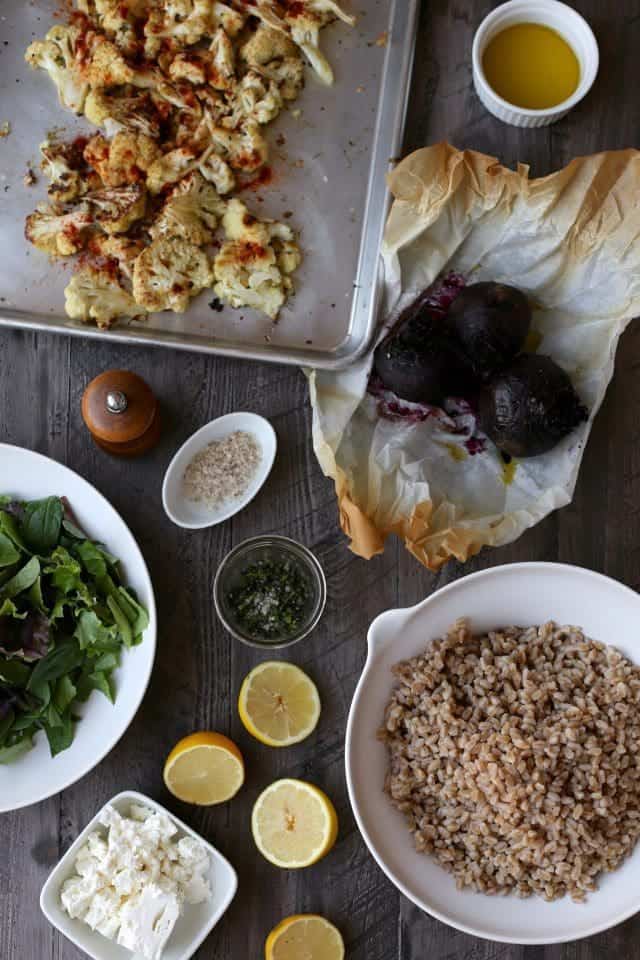 Roasted Cauliflower, Beet, and Farro Salad