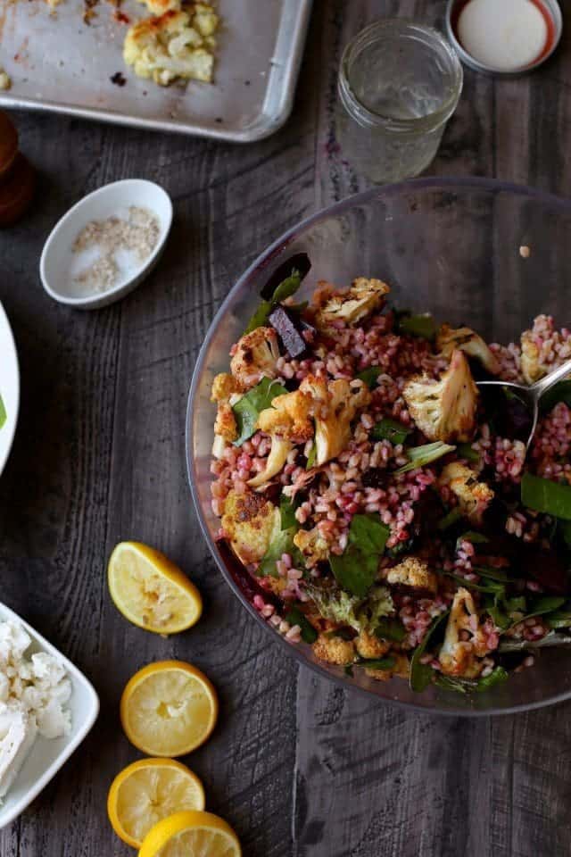 Roasted Cauliflower, Beet, and Farro Salad