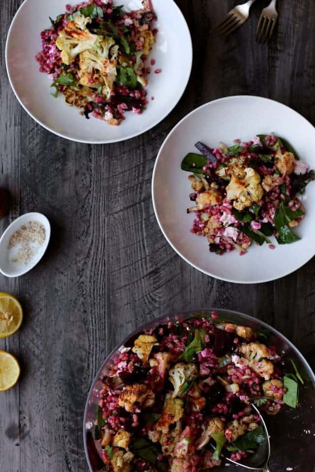 Roasted Cauliflower, Beet, and Farro Salad