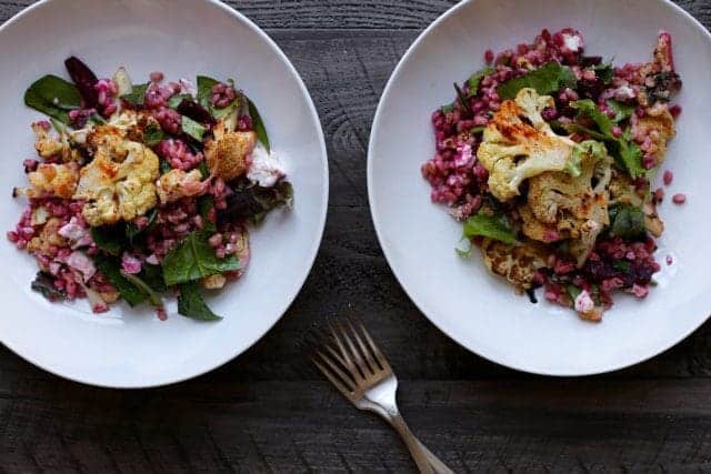 Roasted Cauliflower, Beet, and Farro Salad