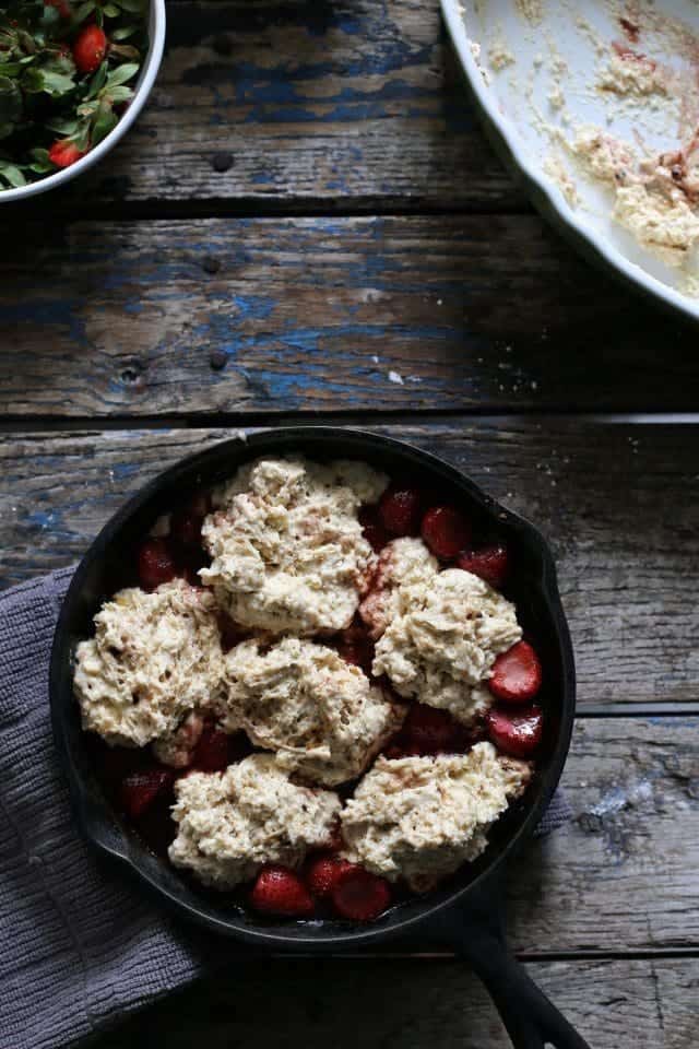 Roasted Strawberry and Dumpling Skillet