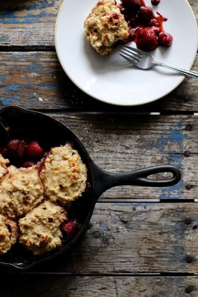 Roasted Strawberry and Dumpling Skillet