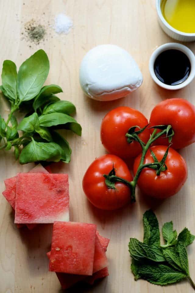 Watermelon Peach Caprese Salad