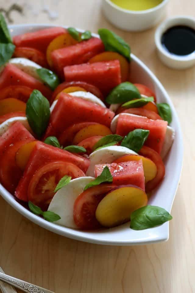 Watermelon Peach Caprese Salad
