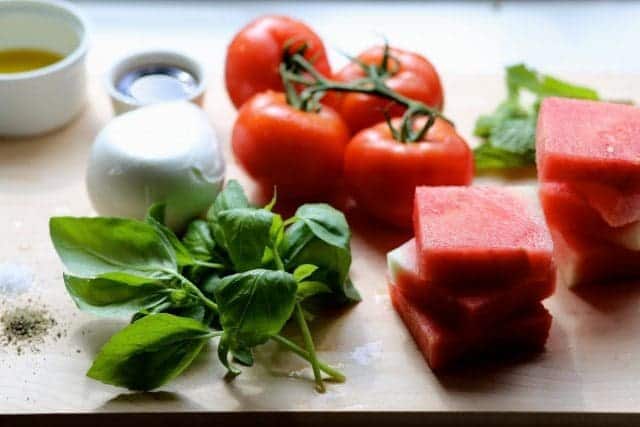 Watermelon Peach Caprese Salad