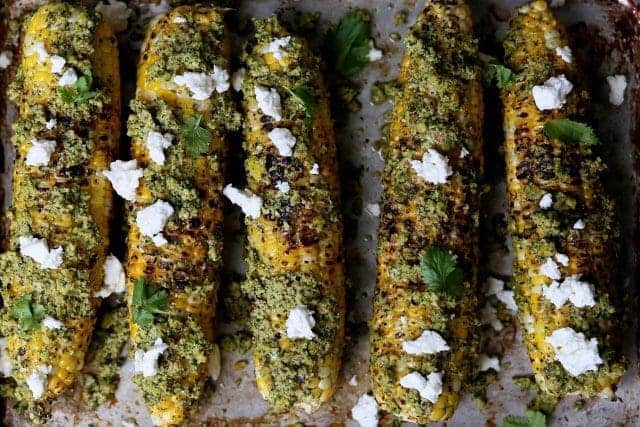 Charred Corn with Pistachio Cilantro Lime Rub
