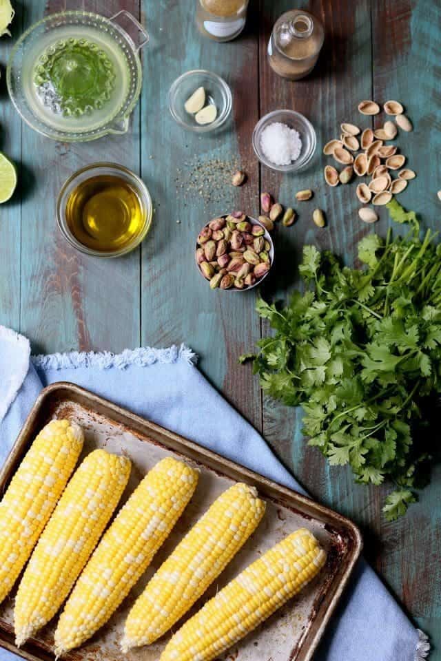 Charred Corn with Pistachio Cilantro Lime Rub