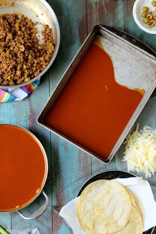 Beef Enchiladas with Green Olive and Raisins