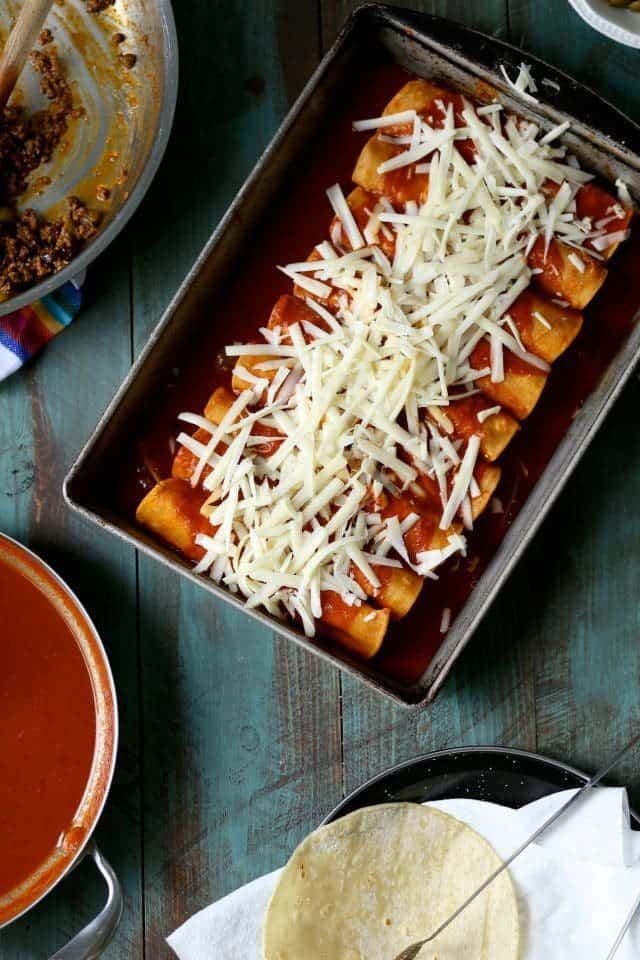 Beef Enchiladas with Green Olive and Raisins