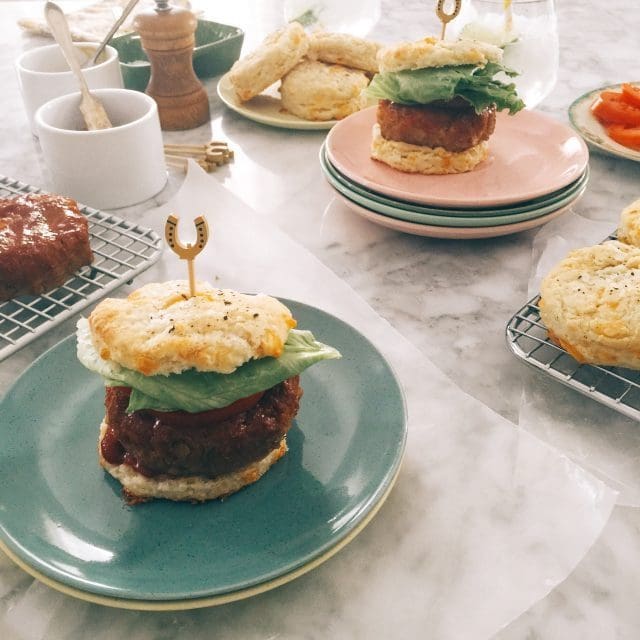 Turkey Meatloaf Sliders on Cheddar Potato Biscuits