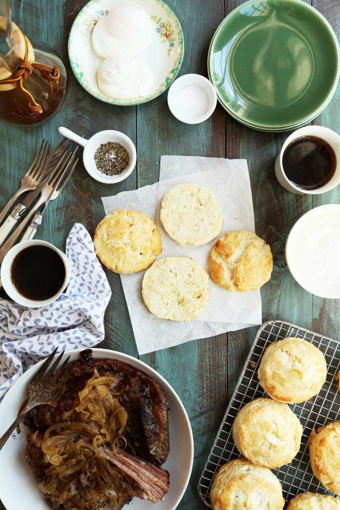 Brisket Breakfast Biscuits with poached egg and horseradish sauce