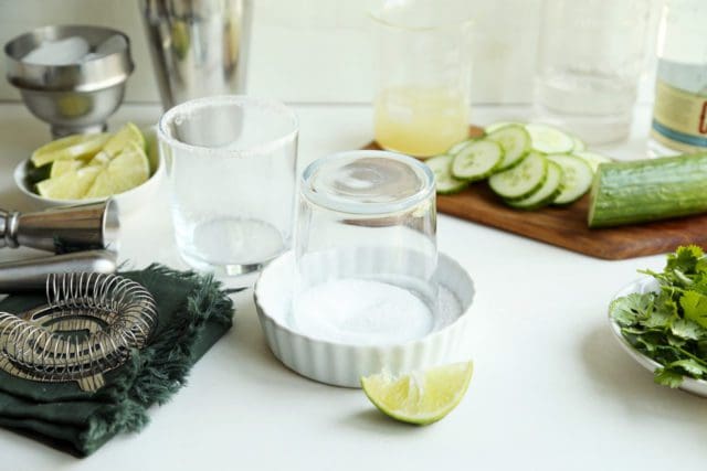 Rim of glass in salt for margarita
