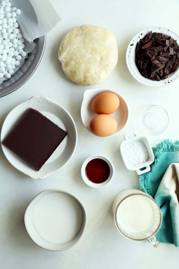 Ingredients for French Silk Pie recipe in small bowls.