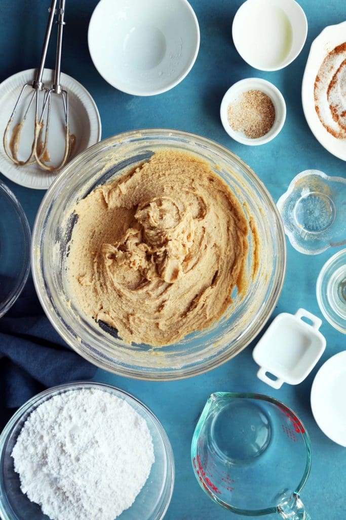 Soft chai cookie dough in a bowl for chilling.