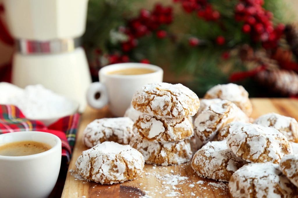 Chewy Italian almond flour cookies on a wooden board