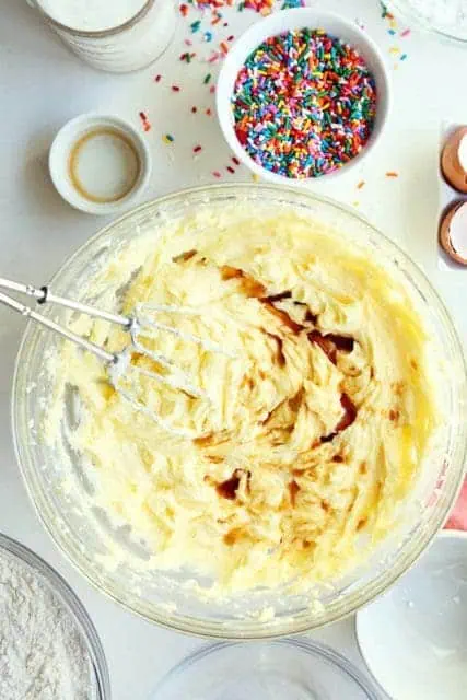 Vanilla extract added to funfetti cake batter.