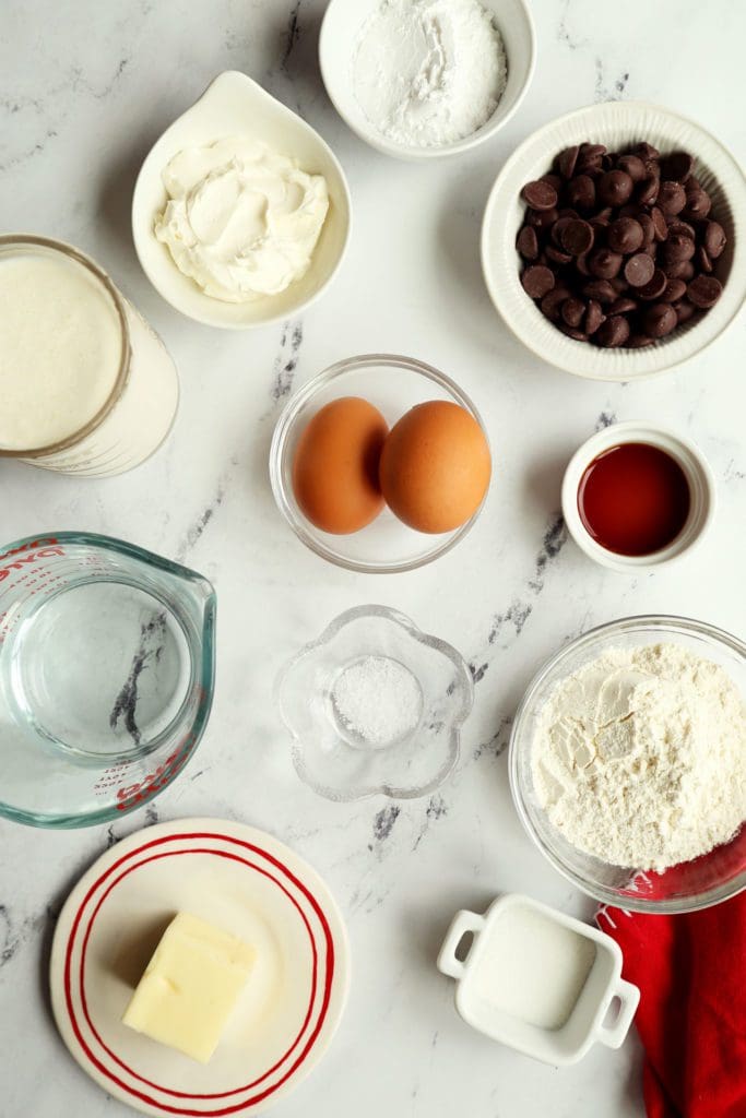 ingredients for eclair recipe in small bowl.