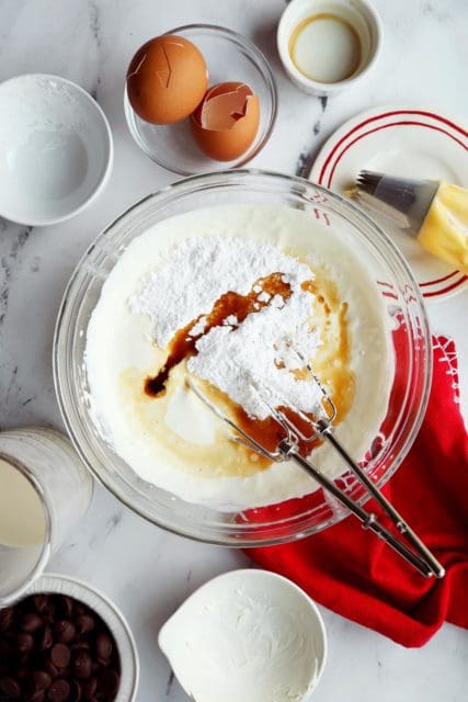 heavy cream, powdered sugar and vanilla.