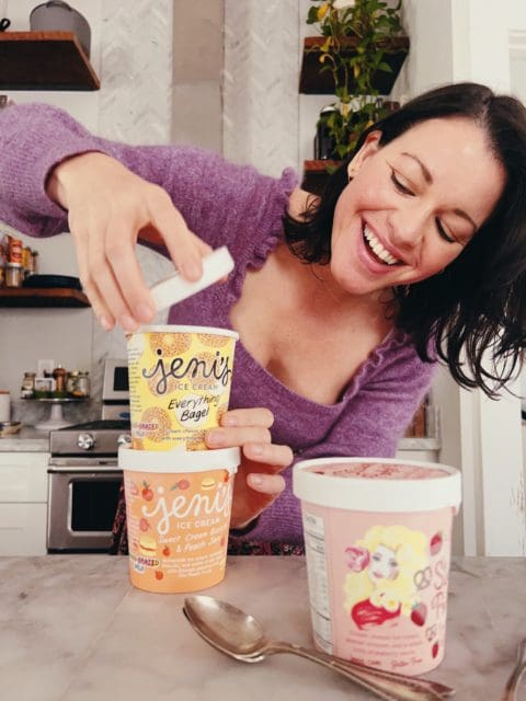Joy opening ice cream for Jeni's Ice Cream review.