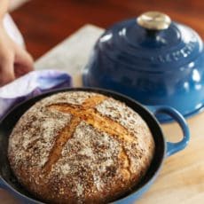 Baked no-knead bread in le creuset bread oven.