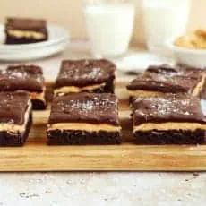 better box brownies sliced on a wooden board