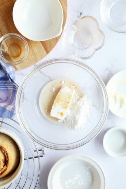 cream cheese glaze ingredients in small bowl.