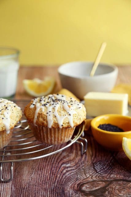 Glazed small batch muffin recipe on wire rack.