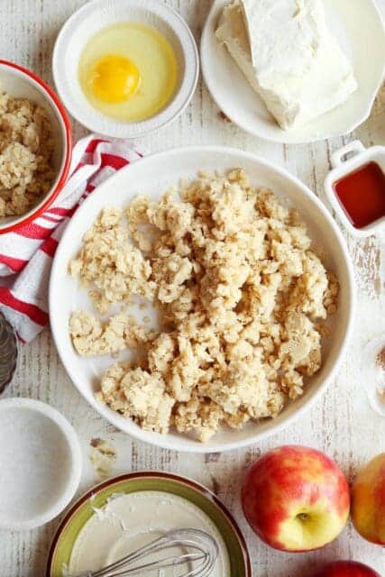 cheesecake bar crust dough in bowl.