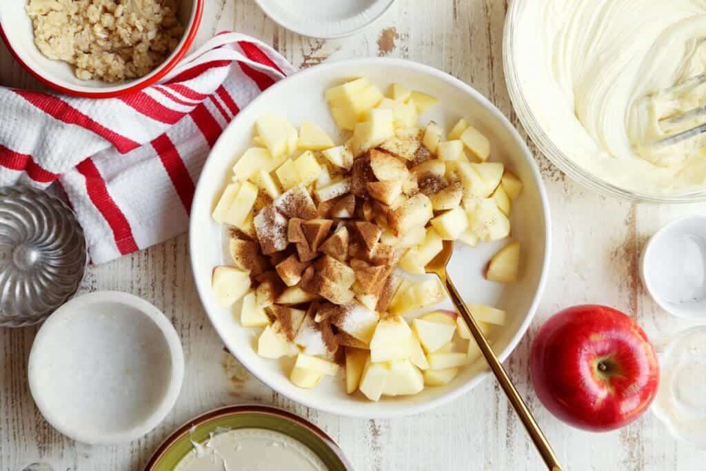 cubed apples with cinnamon and sugar