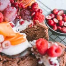 Fall fruit on top of chocolate cheesecake.