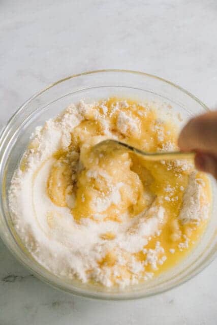 stirring ingredients together for kolache recipe