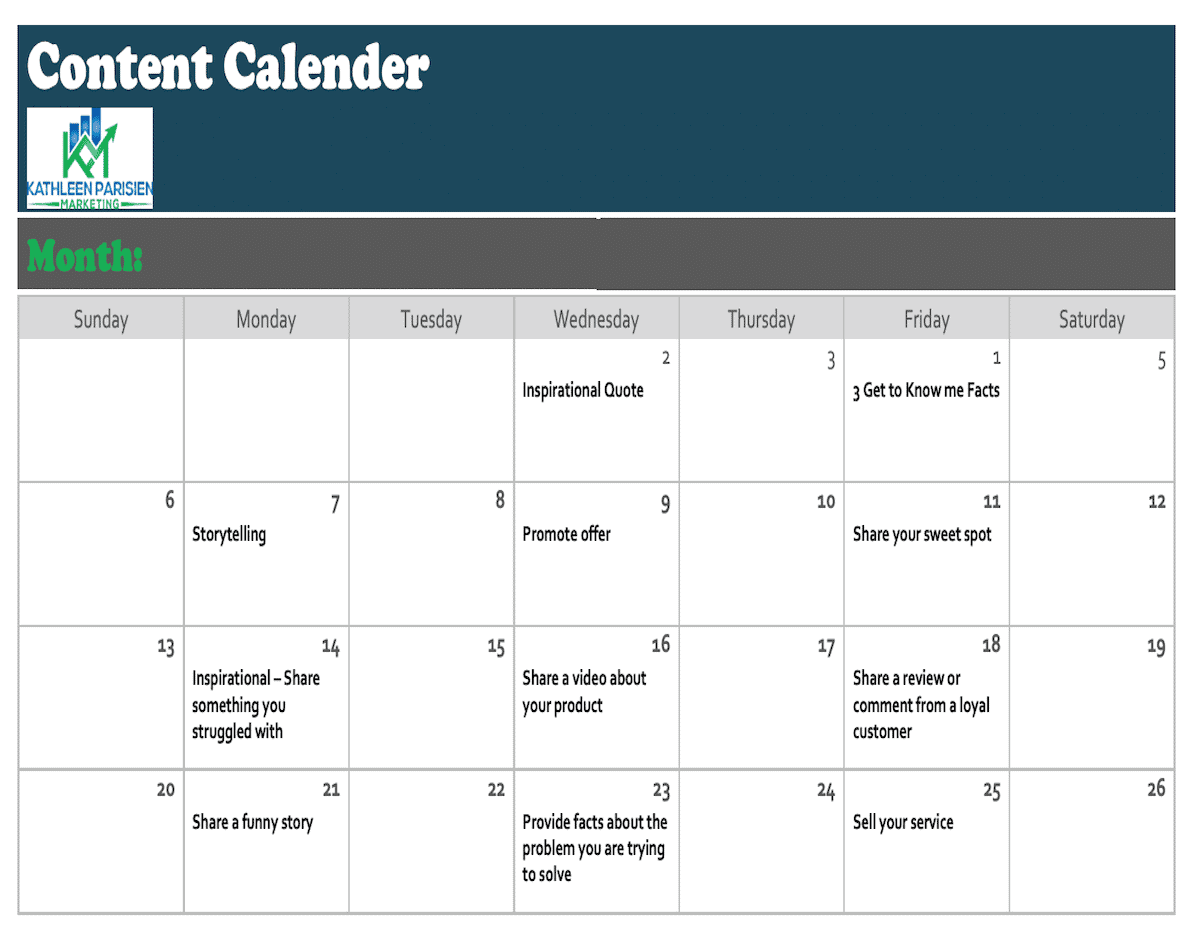 content calender facebook buisness manager course kathleen parisien