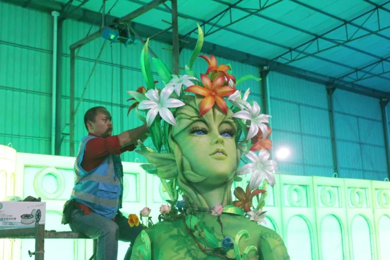 working on the FRP sculpture, godness head