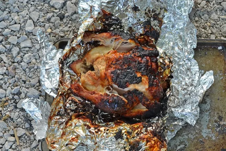 Roasted Chicken in a Campfire
