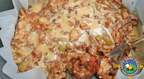 close up of Caramel Apple Cinnamon Roll Monkey Bread