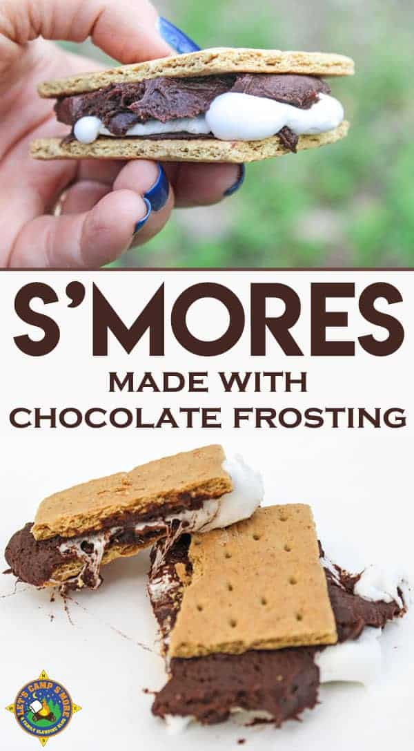 Frosting S'mores made with a Can of Chocolate Frosting Recipe - Don't like it when your chocolate bar doesn't melt? Create frosting s'mores with a can of chocolate frosting that makes a perfect s'more every time! Enjoy!